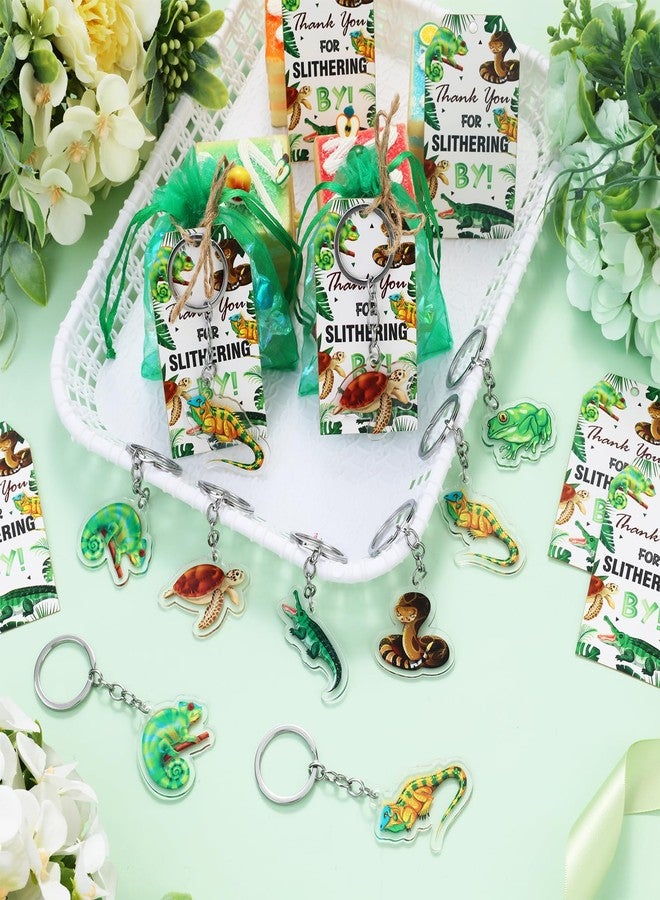 Serencatcher 72Pcs Reptile Party Favors, Reptile Birthday Party Decorations Including Turtle Frog Snake Lizard Keychains Bulk Thank you tags Organza Bags for Reptile Animal Birthday Gifts Rewards - Image 3