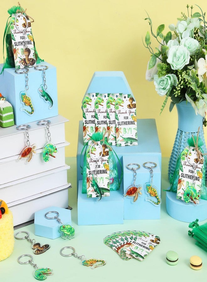 Serencatcher 72Pcs Reptile Party Favors, Reptile Birthday Party Decorations Including Turtle Frog Snake Lizard Keychains Bulk Thank you tags Organza Bags for Reptile Animal Birthday Gifts Rewards - Image 4