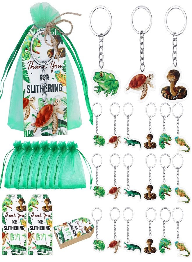 Serencatcher 72Pcs Reptile Party Favors, Reptile Birthday Party Decorations Including Turtle Frog Snake Lizard Keychains Bulk Thank you tags Organza Bags for Reptile Animal Birthday Gifts Rewards - Image 1