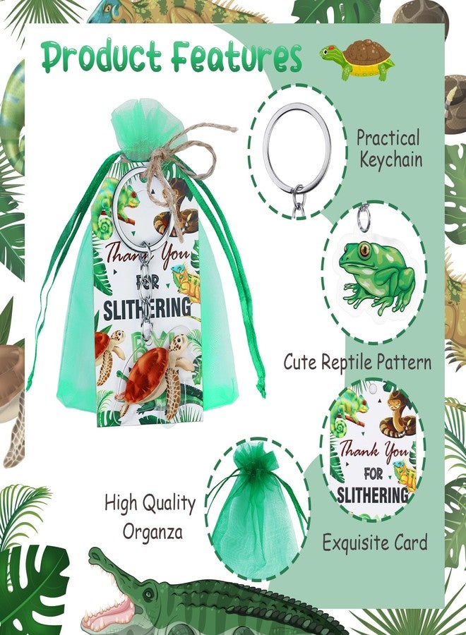 Serencatcher 72Pcs Reptile Party Favors, Reptile Birthday Party Decorations Including Turtle Frog Snake Lizard Keychains Bulk Thank you tags Organza Bags for Reptile Animal Birthday Gifts Rewards - Image 2