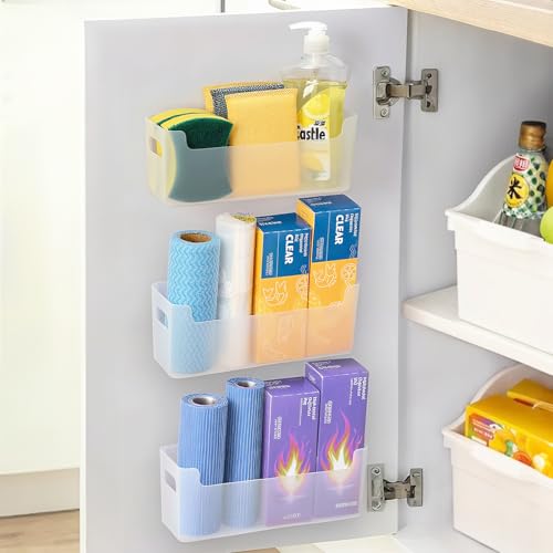 IGUOCY 3 Pcs Kitchen Cabinet Door Organizer Adhesive Mount Inside Cabinet Door Storage Under Sink Storage Shelf for KitchenBathroomOffice Transparent - Image 1