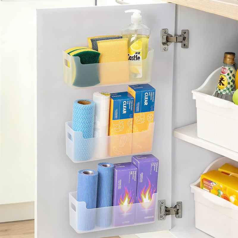 IGUOCY 3 Pcs Kitchen Cabinet Door Organizer Adhesive Mount Inside Cabinet Door Storage Under Sink Storage Shelf for KitchenBathroomOffice Transparent - Image 2