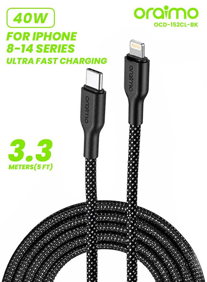 أورايمو كابل شحن فائق المتانة مضفر USB-C إلى Lightning 1م 45 واط - - Image 1