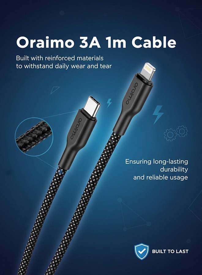 أورايمو كابل شحن فائق المتانة مضفر USB-C إلى Lightning 1م 45 واط - - Image 2