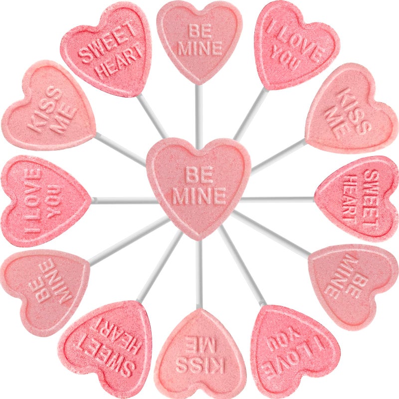 Fruidles Valentine's Heart Lollipop Candy Sucker Assortment, Dextrose Pressed Candy, Kiss me, Be Mine, I Love You and Sweet Heart, Individually Wrapped (12-Pack) - Image 2