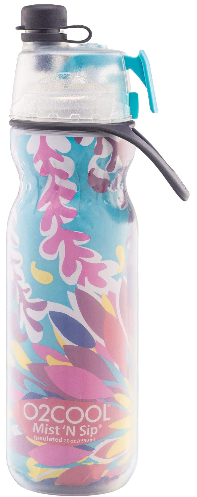 O2COOL Mist 'N Sip Misting Water Bottle 2-in-1 Mist And Sip Function With No Leak Pull Top Spout Sports Water Bottle Reusable Water Bottle - 20 oz (Tropical) - Image 2