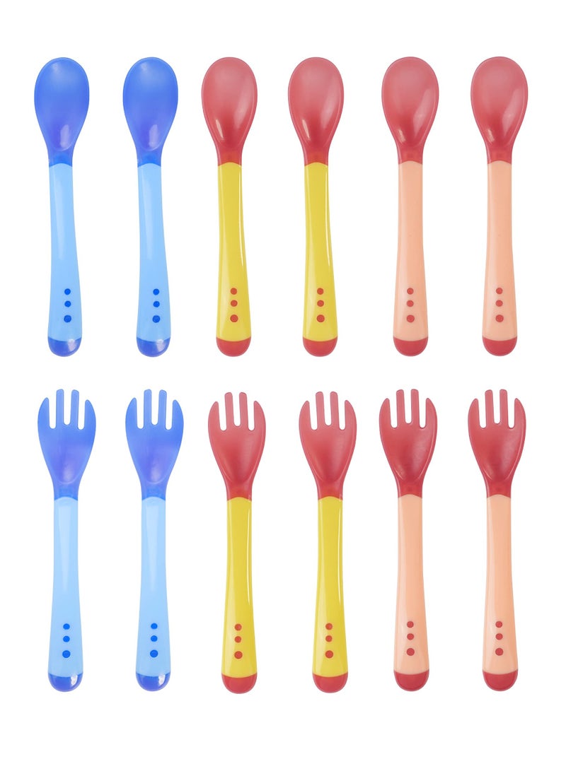 Zikra Suntown Baby Spoon Set (Stage 1), BPA Free Silicone Self Feeding Toddler Utensils for Kids Ages 6 Months+, Temperature Sensitive Fork and Spoon Cutlery Set (12 Pack) - Image 1