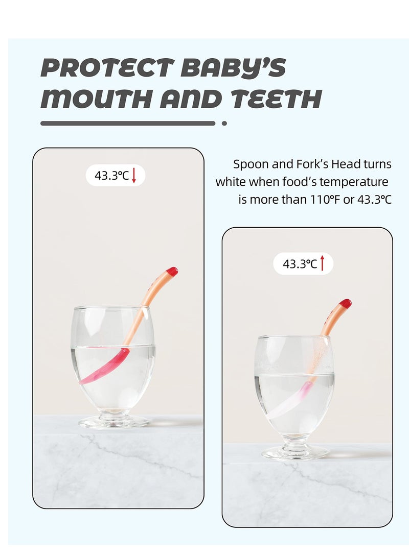 Zikra Suntown Baby Spoon Set (Stage 1), BPA Free Silicone Self Feeding Toddler Utensils for Kids Ages 6 Months+, Temperature Sensitive Fork and Spoon Cutlery Set (12 Pack) - Image 5