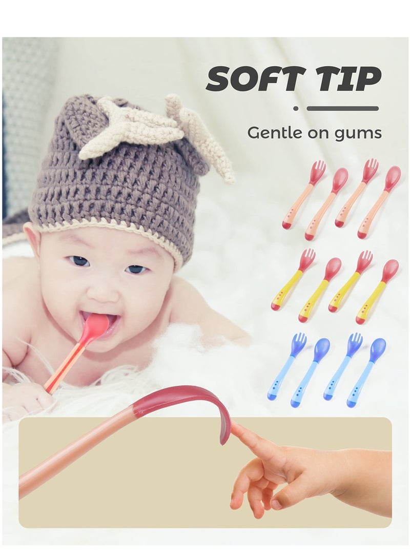 Zikra Suntown Baby Spoon Set (Stage 1), BPA Free Silicone Self Feeding Toddler Utensils for Kids Ages 6 Months+, Temperature Sensitive Fork and Spoon Cutlery Set (12 Pack) - Image 4