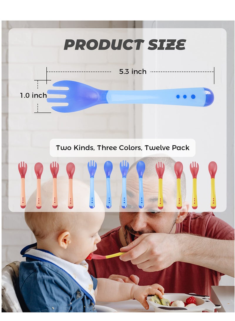 Zikra Suntown Baby Spoon Set (Stage 1), BPA Free Silicone Self Feeding Toddler Utensils for Kids Ages 6 Months+, Temperature Sensitive Fork and Spoon Cutlery Set (12 Pack) - Image 2