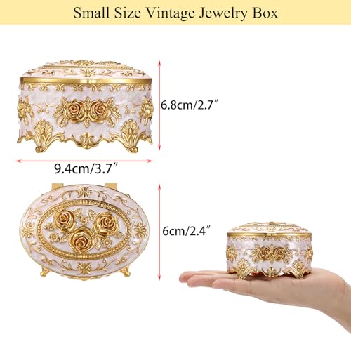 Hipiwe Vintage Metal Jewelry Box Oval Trinket Organizer Ring Box Case with Rose Pattern Jewelry Storage Box for Ring Earrings Necklace Gift for Women - Image 3