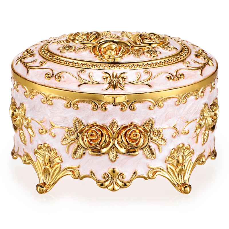 Hipiwe Vintage Metal Jewelry Box Oval Trinket Organizer Ring Box Case with Rose Pattern Jewelry Storage Box for Ring Earrings Necklace Gift for Women - Image 2