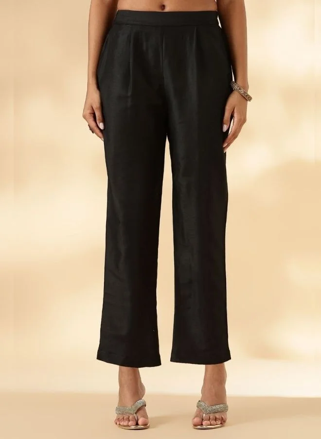 Abhishti Black Brocade Angrakha Kurta and Pant Set