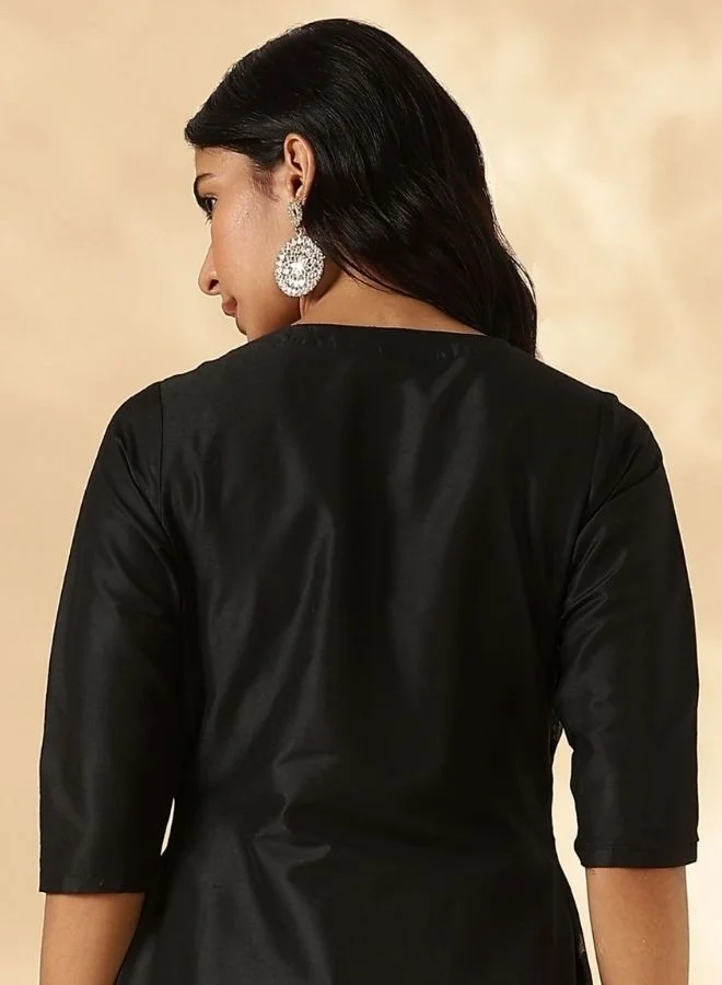 Abhishti Black Brocade Angrakha Kurta and Pant Set