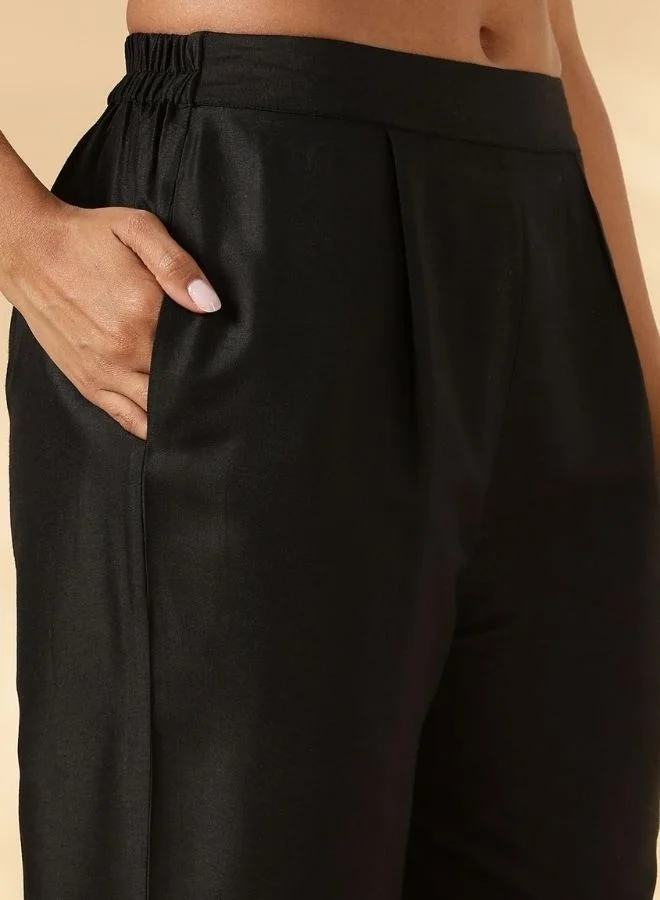 Abhishti Black Brocade Angrakha Kurta and Pant Set