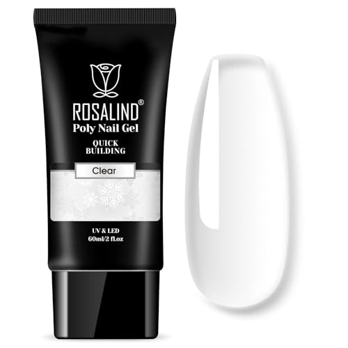 ROSALIND 2 oz Clear Poly Nail Gel - Professional Nail Extension Gel for Long Lasting DIY & Salon Nails, Quick Dry UV/LED Light Cured Transparent Builder Clear Gels Base - Image 1