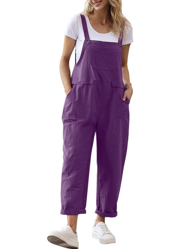 YESNO Women Long Casual Loose Bib Pants Overalls Baggy Rompers Jumpsuits with Pockets XL PV9 Purple - Image 1