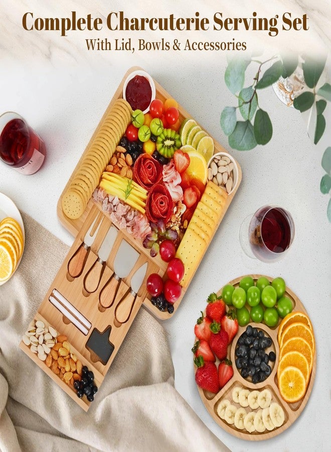 CAWIU Premium Charcuterie Board with Lid – Bamboo Cheese Board Set with Utensils, Drawer & Fruit Tray – House Warming Gifts New Home, Wedding, Birthday, Bridal Shower (Black) - Image 4