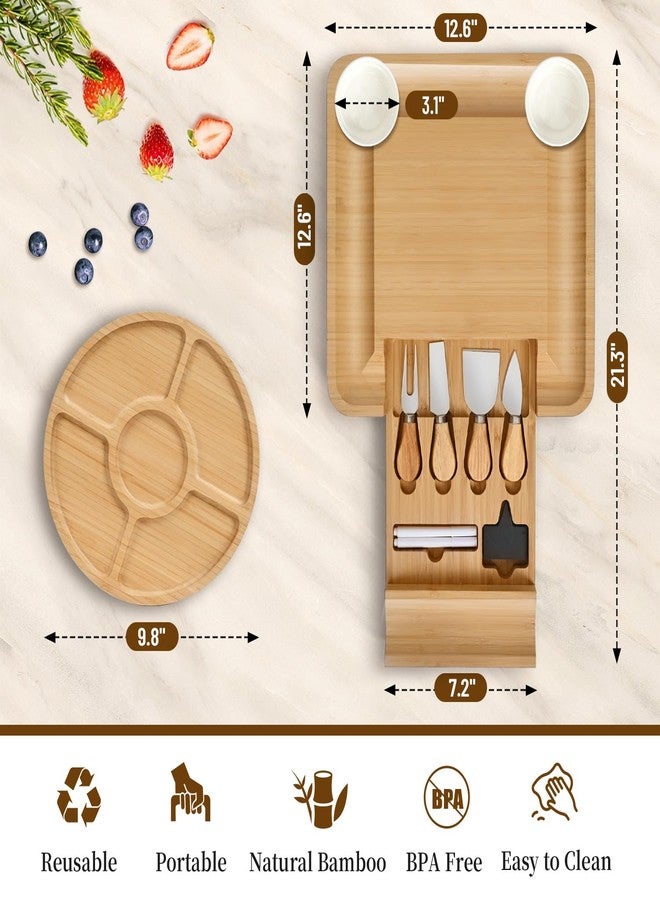 CAWIU Premium Charcuterie Board with Lid – Bamboo Cheese Board Set with Utensils, Drawer & Fruit Tray – House Warming Gifts New Home, Wedding, Birthday, Bridal Shower (Black) - Image 5