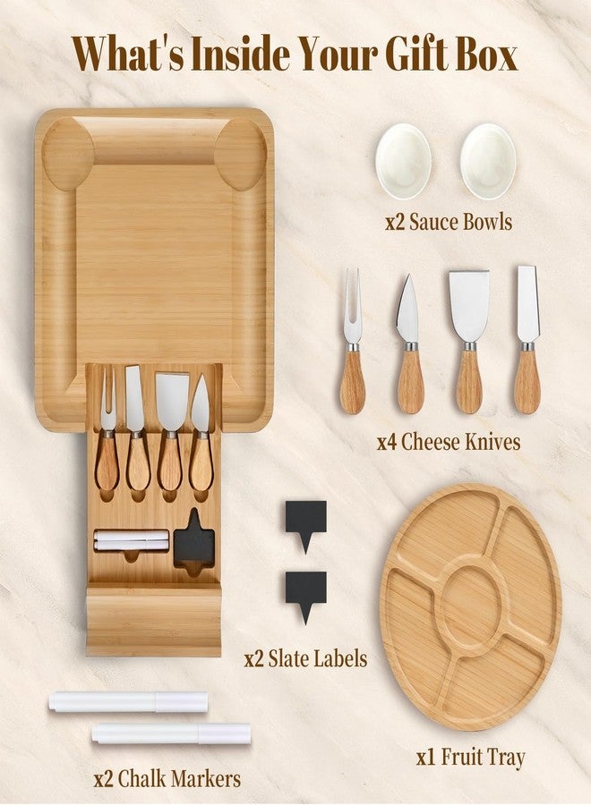 CAWIU Premium Charcuterie Board with Lid – Bamboo Cheese Board Set with Utensils, Drawer & Fruit Tray – House Warming Gifts New Home, Wedding, Birthday, Bridal Shower (Black) - Image 2