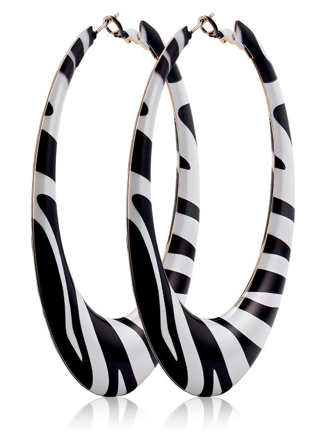 PLwelth Black and White Earrings Zebra Print Hoop Earrings Animal Print Drop Earring Fashion Geometric Chunky Striped Large Huggie Earring Statement Trendy Jewelry Birthday Christmas Gifts for Women - Image 1