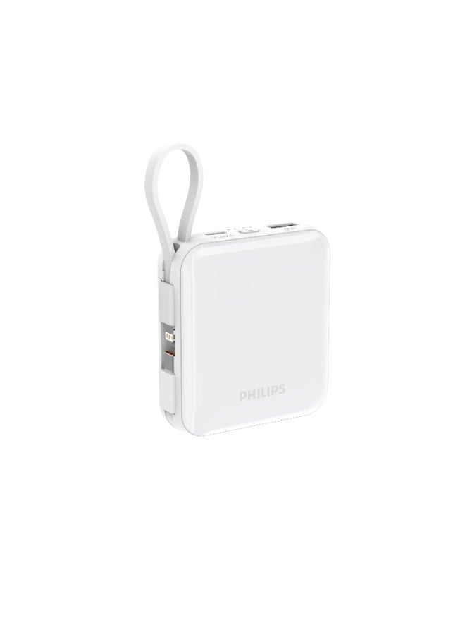 Philips 22.5W  Power Bank 10000mAh, PD Fast Charging, Built-in USB-C & Lightning Cables, Compact Travel Charger, LED Display, 6-Layer Protection, Portable Charger for iPhone and Android, DLP5713CP, White white - Image 4