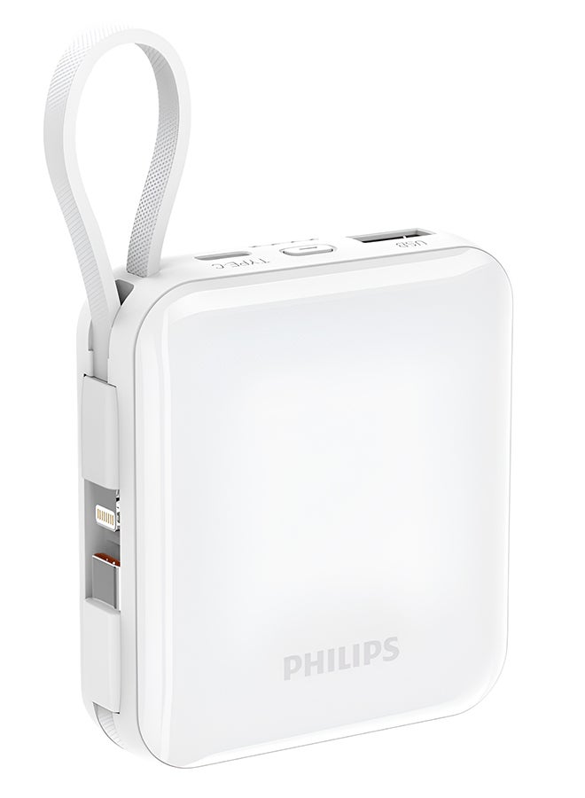 Philips 22.5W  Power Bank 10000mAh, PD Fast Charging, Built-in USB-C & Lightning Cables, Compact Travel Charger, LED Display, 6-Layer Protection, Portable Charger for iPhone and Android, DLP5713CP, White white - Image 1