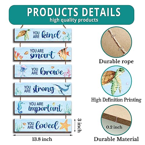 Kadiak 6 Pcs Ocean Decor Kids Room Placards of Wood Decor, Watercolor Ocean Inspirational Positive Quotes Works of art of Wood Wall Art Hanging Sign for Teens Children Bedroom Princess Toddler Room - Image 2
