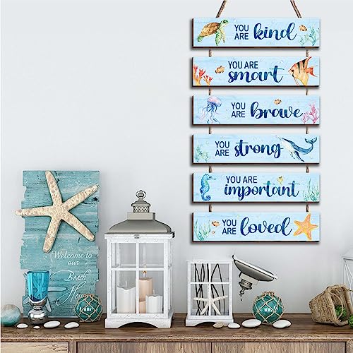 Kadiak 6 Pcs Ocean Decor Kids Room Placards of Wood Decor, Watercolor Ocean Inspirational Positive Quotes Works of art of Wood Wall Art Hanging Sign for Teens Children Bedroom Princess Toddler Room - Image 5