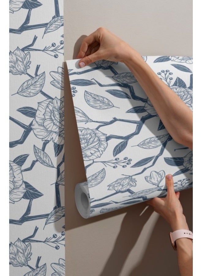 Home Gallery Jasmine Flower Pattern Fabric Wallpaper Covers An Area ​​Up To 4.2Mx3M With Adhesive  And Smoothing Tool - Image 2