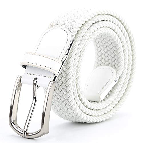 Radmire Braided Canvas Woven Elastic Stretch Belts for Men/Women/Junior with Multicolored (White, X-Large/40-42" Waist) - Image 2