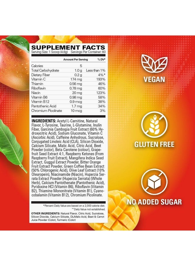 EHP Labs OxyShred Pre Workout Powder - Preworkout Powder with L Glutamine & Acetyl L Carnitine, Energy Boost Drink - Mango, 60 Servings - Image 2