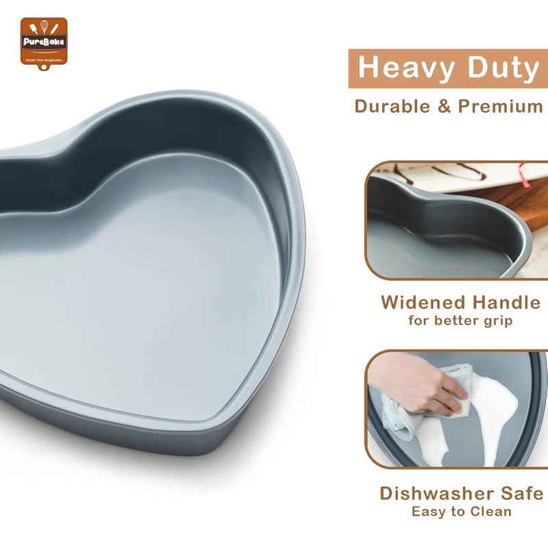 PureBake طقم صنع الكعك المتميز من 4 قطع معتمد من SGS من الفولاذ الكربوني مناسب للميكروويف وفرن OTG وآمن في غسالة الصحون (6 قوالب + قالب كعكة على شكل قلب ومربع + قالب كعكة) باللون الأسود - Image 5