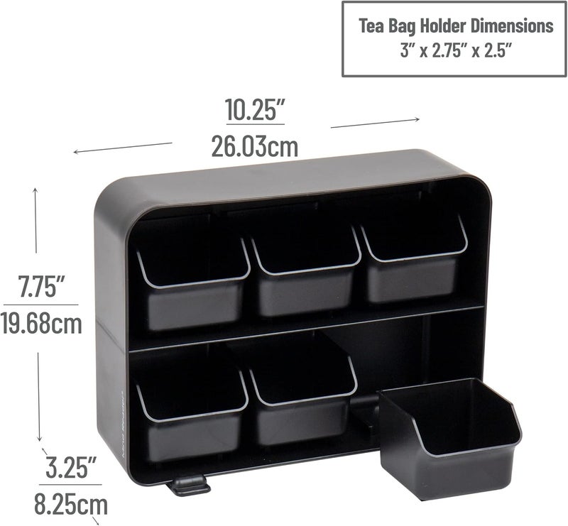 Mind Reader Tea Bag Organizer, Tea Station Organizer, Countertop Storage, Kitchen, Plastic, 10.25"L x 3.25"W x 7.75"H, Black - Image 3