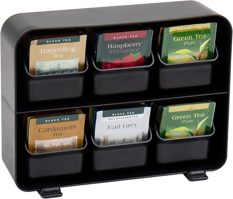 Mind Reader Tea Bag Organizer, Tea Station Organizer, Countertop Storage, Kitchen, Plastic, 10.25"L x 3.25"W x 7.75"H, Black - Image 1