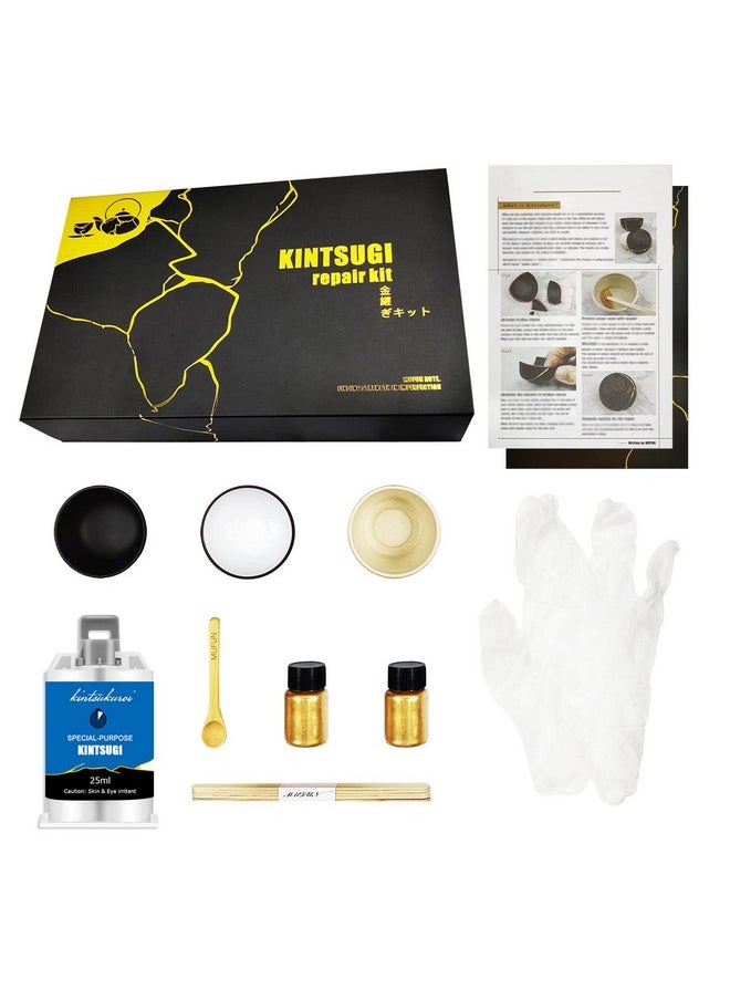 MUFUN - Kintsugi Repair Kit Repair Your Meaningful Pottery With Gold Powder Glue Comes With Two Practice Ceramic Cups For Starter - Image 1