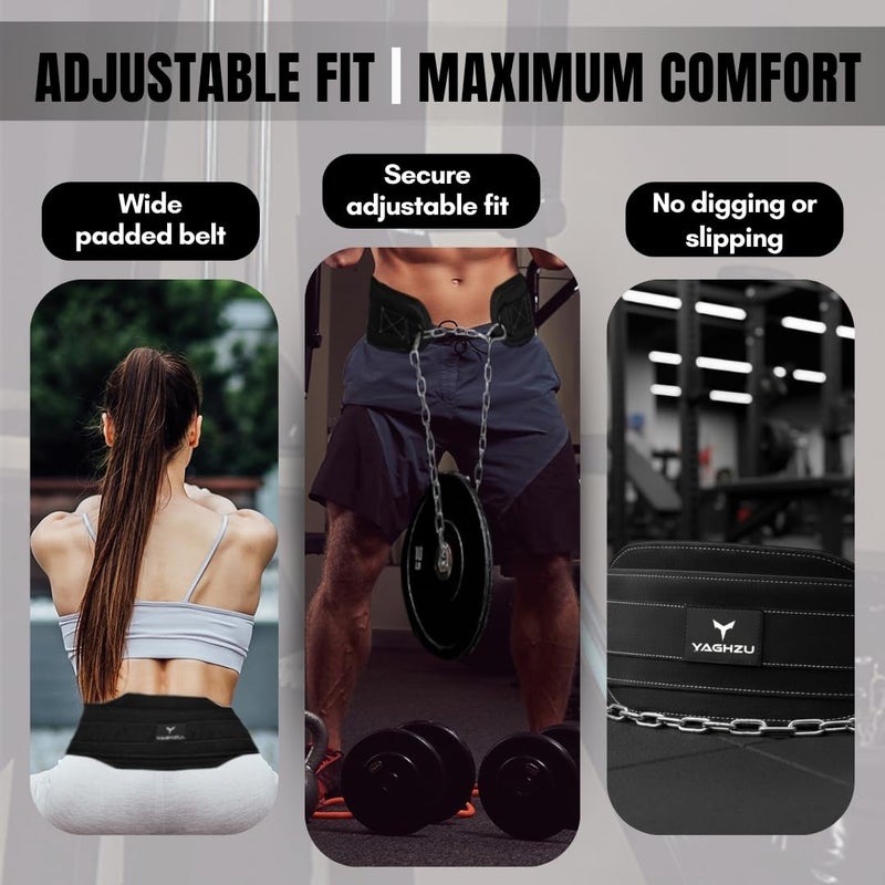 YAGHZU Dip Belt with Chain â€“ Weighted Pull Up Belt, Dip Weight Belt, Weightlifting Belt for Pullups, Squats, and Dips, Belt Squat Attachment Ideal Weight Belt for Pullups, Weightlifting, and Gym Workouts (Black) - Image 5