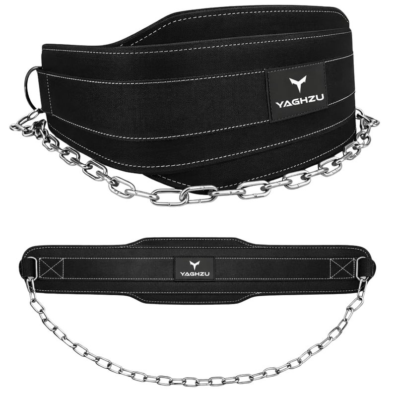 YAGHZU Dip Belt with Chain â€“ Weighted Pull Up Belt, Dip Weight Belt, Weightlifting Belt for Pullups, Squats, and Dips, Belt Squat Attachment Ideal Weight Belt for Pullups, Weightlifting, and Gym Workouts (Black) - Image 1