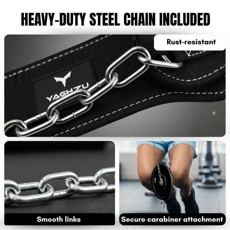 YAGHZU Dip Belt with Chain â€“ Weighted Pull Up Belt, Dip Weight Belt, Weightlifting Belt for Pullups, Squats, and Dips, Belt Squat Attachment Ideal Weight Belt for Pullups, Weightlifting, and Gym Workouts (Black) - Image 3
