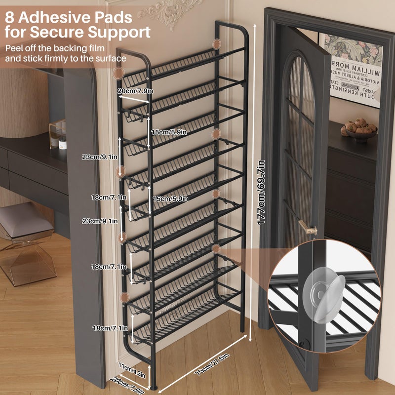 UMDONX 9 Layer Shoe Rack for 27 Pairs Shoes, Freestanding Shoe Organizer with 12 Hooks & 8 Adhesive Pads, Space-Saving Vertical Storage for Entryway and Walk-in Closet Width 27.56 inchï¼ˆ70cmï¼‰ - Image 2