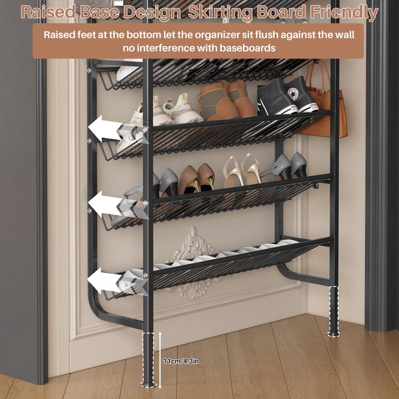 UMDONX 9 Layer Shoe Rack for 27 Pairs Shoes, Freestanding Shoe Organizer with 12 Hooks & 8 Adhesive Pads, Space-Saving Vertical Storage for Entryway and Walk-in Closet Width 27.56 inchï¼ˆ70cmï¼‰ - Image 5