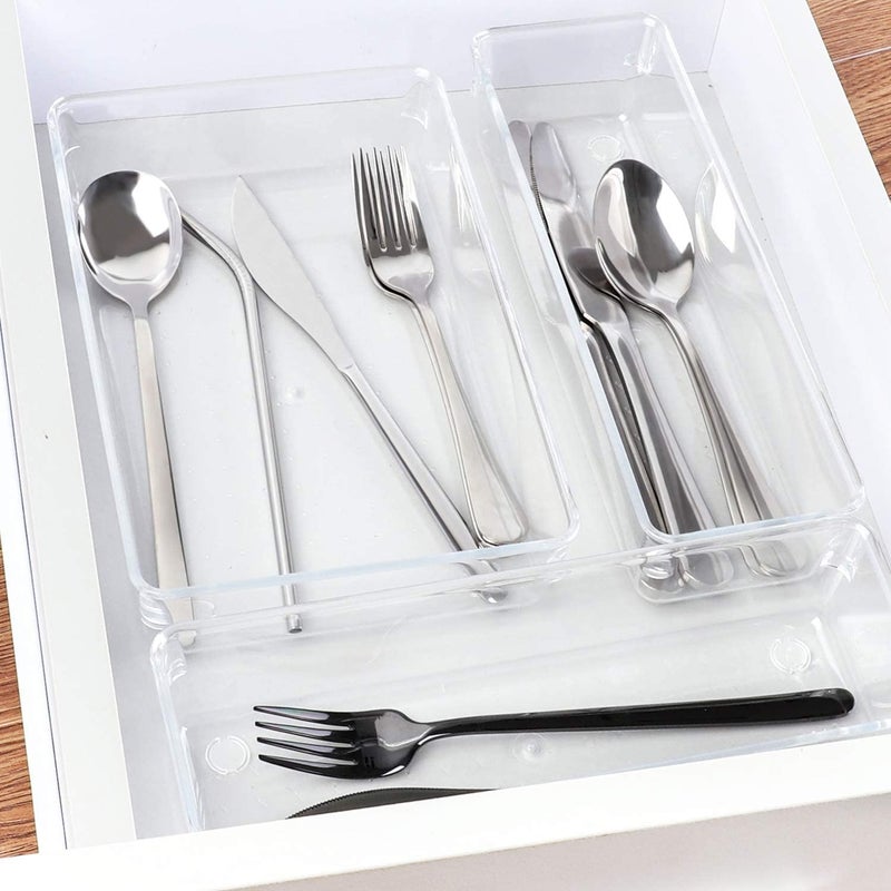 BAREPEPE 5 Piece Unbreakable Clear Plastic Drawer Organizers Set 3Size Versatile Bathroom and Vanity Drawer Organizer Trays Storage Bins for Makeup Jewelries Kitchen Utensils and OfficeTransparent - Image 4
