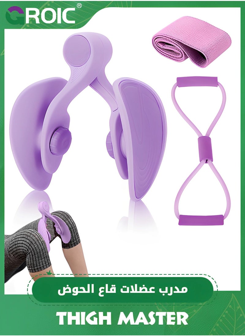 GROIC ماستر الفخذ، جهاز كيغل لتمارين الفخذ الداخلية والخارجية، جهاز انفصال الورك، جهاز تقوية الفخذ الداخلية مع حزام مقاومة وحزام توتر، معدات تمرين  - Image 1
