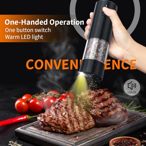 Lidaop 2Pack Electric Salt and Pepper Grinder Set USB Rechargeable with Warm LED Light, Adjustable Coarseness Lidaop Large Capacity Automatic Salt Pepper Mill Grinder for Kitchen, Restaurant, Outdoor, Black - Image 2