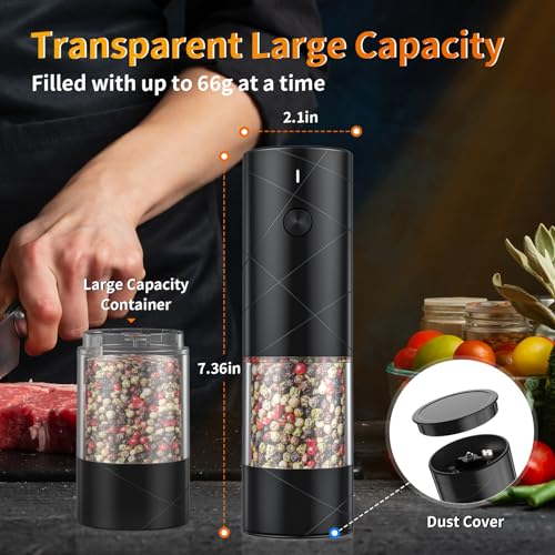 Lidaop 2Pack Electric Salt and Pepper Grinder Set USB Rechargeable with Warm LED Light, Adjustable Coarseness Lidaop Large Capacity Automatic Salt Pepper Mill Grinder for Kitchen, Restaurant, Outdoor, Black - Image 5