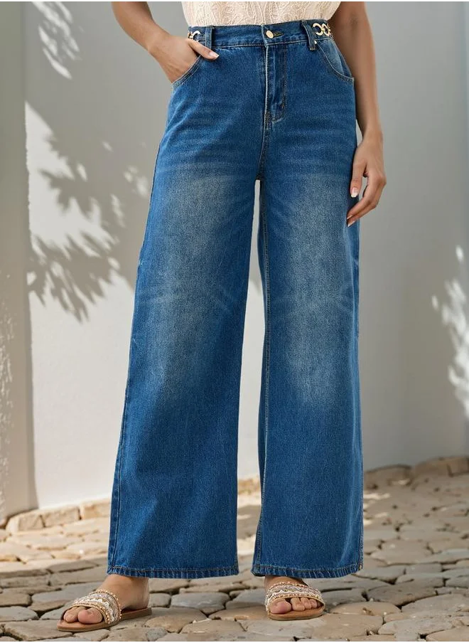 تواكستريمز 2Xtremz Straight Fit Jeans with Chain Detail and Pockets