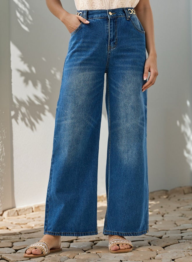 2Xtremz Straight Fit Jeans with Chain Detail and Pockets - Image 1