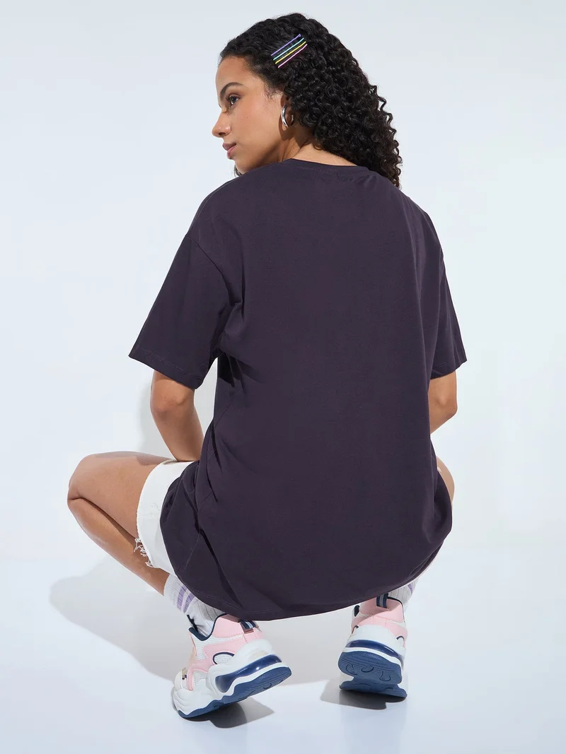 Outzidr  purple-crew-neck-graphic-t-shirt for Women | Best Price UAE