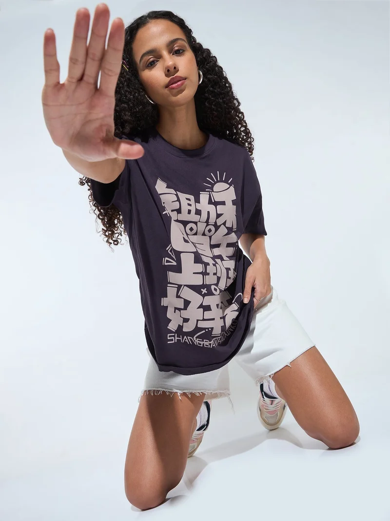 Outzidr  purple-crew-neck-graphic-t-shirt for Women | Best Price UAE