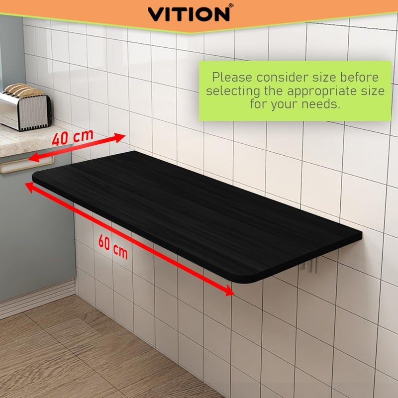 VITION Computer Wall Mount Stand Folding Wall-Mounted Drop-Leaf Table,Metal Folding Shelf Bench Table Bracket (Black, 40 X 60 cm) - Image 2